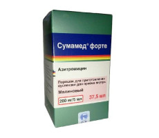 СУМАМЕД ФОРТЕ 200МГ/5МЛ. 35,573Г. 37,5МЛ. МАЛИНА №1 ПОР. Д/СУСП. Д/ПРИЕМА ВНУТРЬ ФЛ. /ПЛИВА/