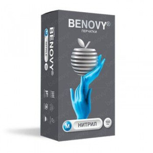 БЕНОВИ ПЕРЧАТКИ СМОТР. НИТРИЛ Н/СТЕР. Н/ОПУДР. ТЕКСТ. Р.M №200 (100 ПАР) ГОЛ. [BENOVY]